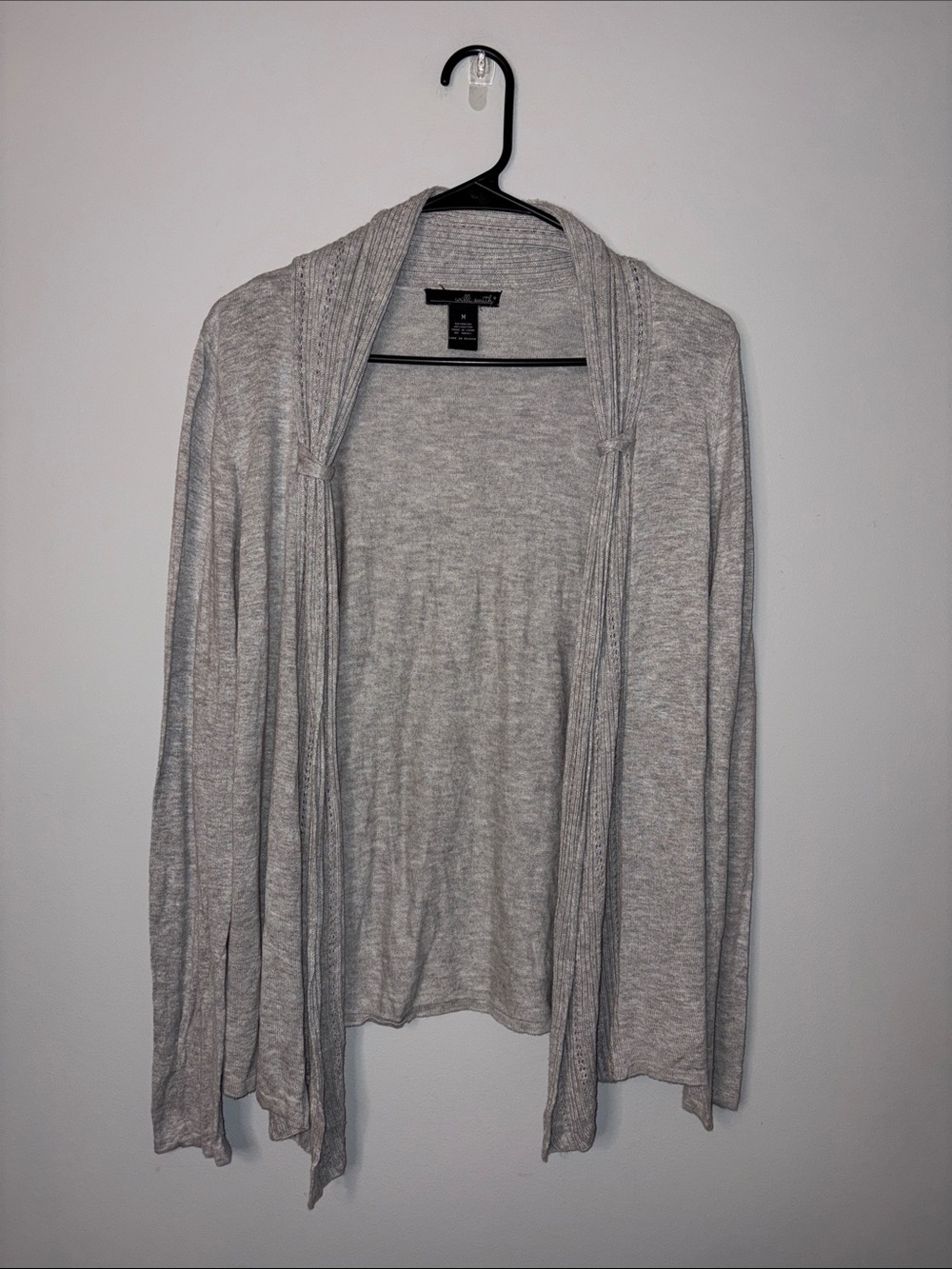 Light Gray Open-Front Ribbed Trim Cardigan Medium